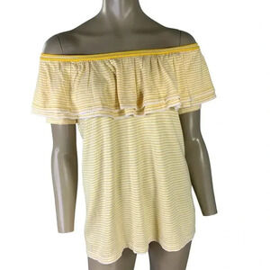 Lauren Ralph Lauren New Off Shoulder Knit Tops Shirt Women Size L Yellow Stripes